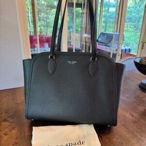 Kate Spade New York Taylor Pebbled Leather Shoulder Work Tote Black Gold KI466